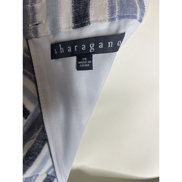 Sharagano dress Size 14 Linen Blend Dress Fully Lined Blue Black Ivory Cream New - Picture 7 of 10